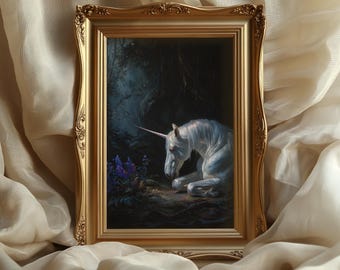 Moody Unicorn Art Print: Enchanted Forest Wall Decor