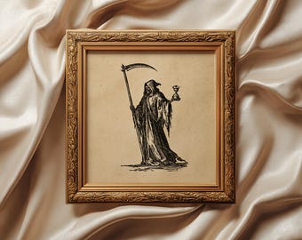 Grim Reaper engraving art print: Vintage Gothic Memento Mori decor