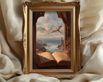 fantasy book art print: dragon painting, bookish decor