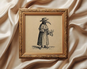 Plague Doctor Vintage Engraving print: Medieval Beak Mask decor