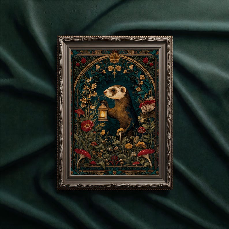 Medieval Ferret Art Print: Enchanted Woodland decor image 3