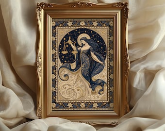 Libra Zodiac Wall Art: Celestial Goddess (Medieval Tapestry)