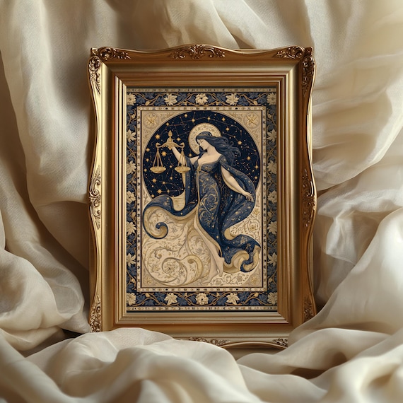 Libra Zodiac Wall Art: Celestial Goddess (Medieval Tapestry)