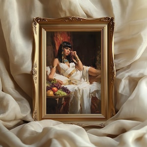Cleopatra art print egyptian queen poster ancient egypt decor luxury woman painting historical wall art goddess portrait illustration