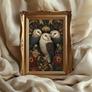 Owl Wall Art William Morris Style Vintage Owls Print Medieval tapestry Dark Academia Decor Witchcore Animal Poster Arts