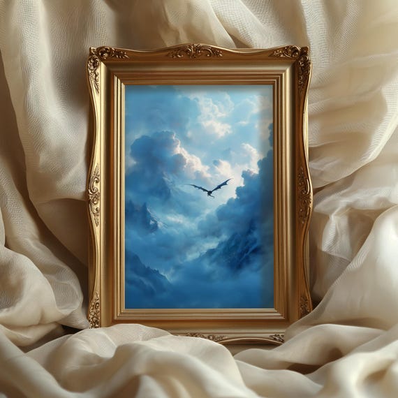 Flying Dragon in cloud art print: fantasy decor