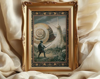 Snail Shepherdess (print) - mollusks, girl, fairy tale, childrens
