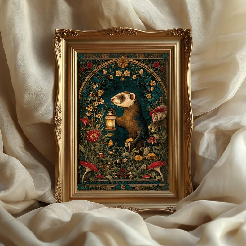 Medieval Ferret Art Print: Enchanted Woodland decor image 1