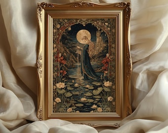 Póster de tapiz medieval de La Dama del Lago, impresión de cuento de hadas de fantasía