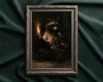Vintage Animal Oil Painting: Gothic Print Moody Storybook decor