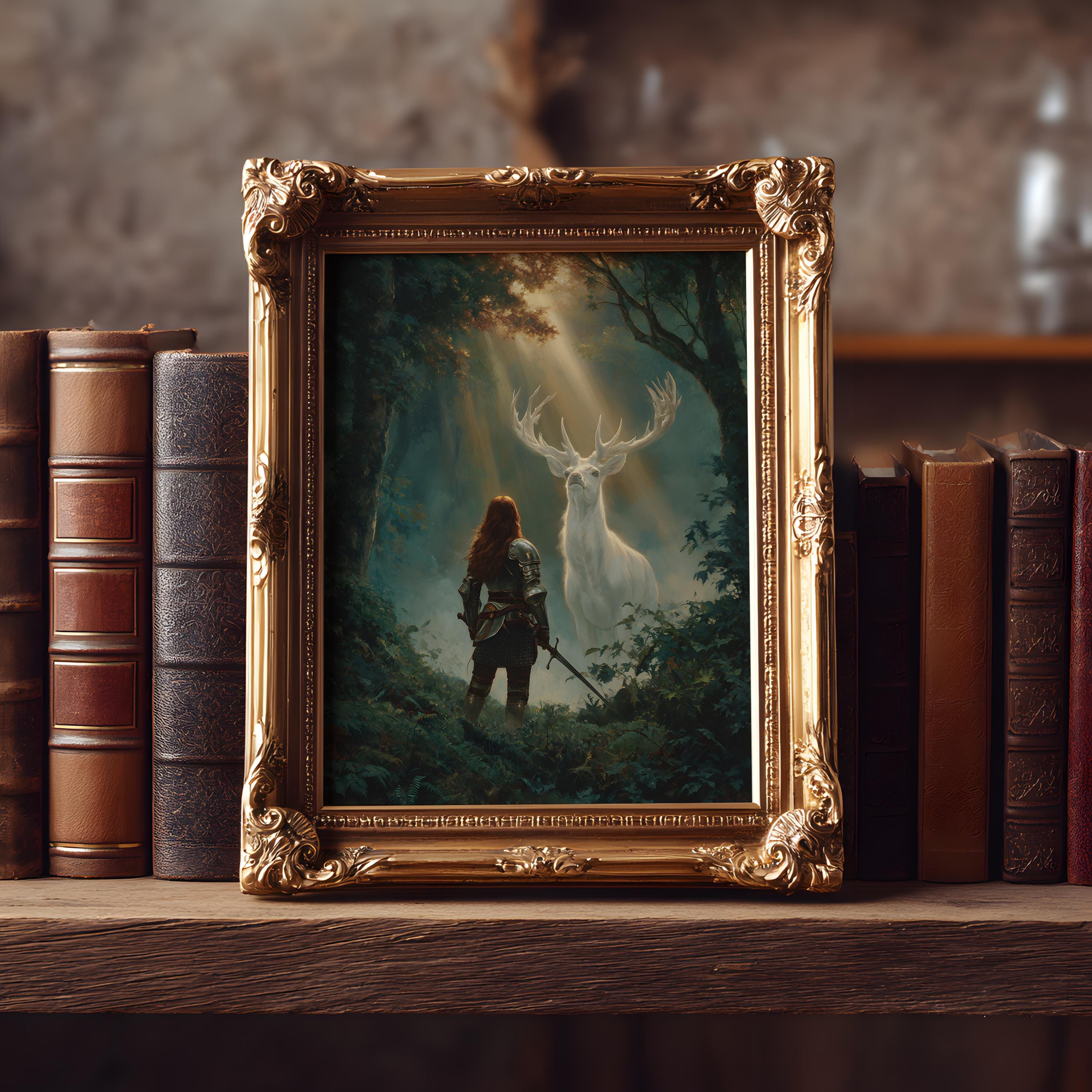 Stag Knight Lady Knight and White Stag Art Print: Enchanted Forest Decor - Etsy