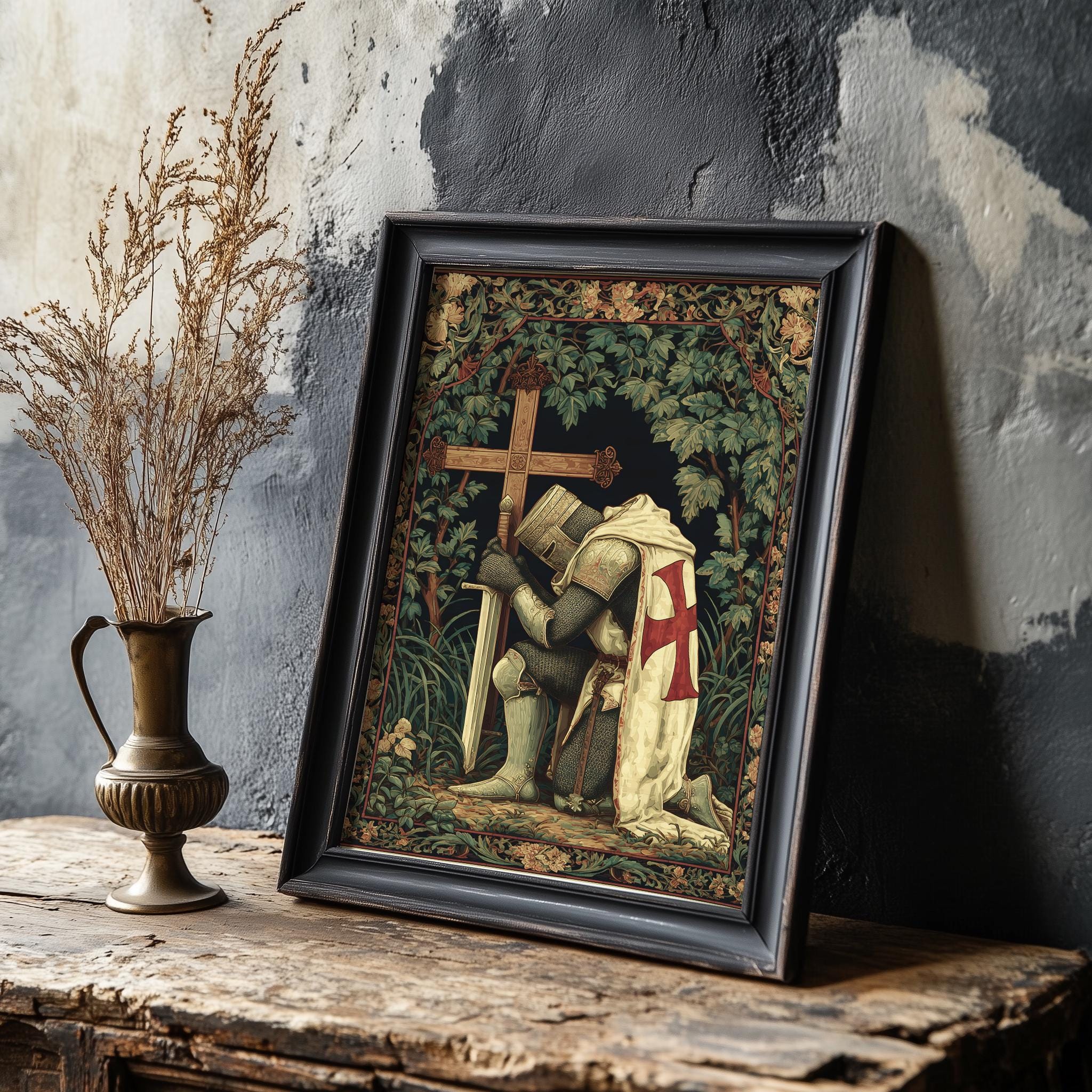 Medieval Templar Knight Art Print: Crusader Praying Decor - Etsy