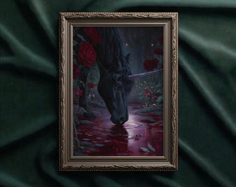 Black Unicorn blood Art Print: Gothic occult decor