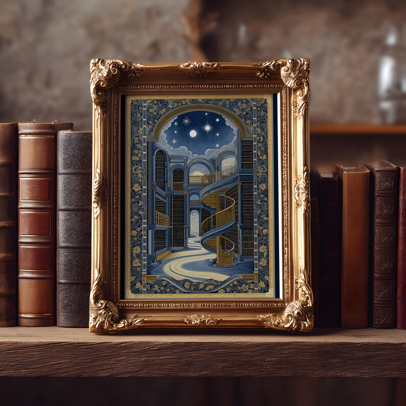 Magical Library Wall Art: Celestial Fantasy Bookshelf Decor - Etsy UK