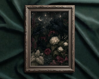 Moody Gothic Garden art print: Dark Botanical wall decor