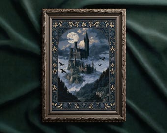 Gothic Medieval Castle in Fog art print: Dark Fortress wall decor