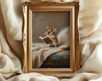 Cute Mouse Reading Book Art Print: Whimsical Cottagecore Decor