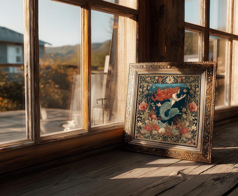 Meerjungfrau Kunstdruck: Vintage Jugendstil (quadratisch Format) Bild 4