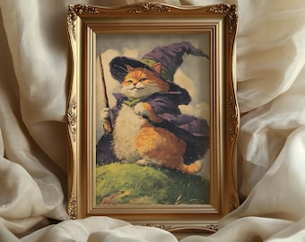 Póster de meme de gato mago: arte mural divertido de gato mágico