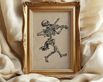 Skeleton art print: Dancing Death Engraving decor