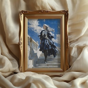 Fantasy Warrior Woman Art Print Regal Female Knight Poster Srebrne włosy High Fae Inspired Decor Romantyczna książkowa sztuka ścienna