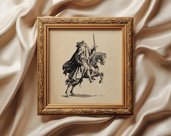 Headless Horseman Woodcut art print: Engraving Print Gothic Wall decor