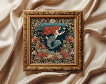 Meerjungfrau Kunstdruck: Vintage Jugendstil (quadratisch Format)
