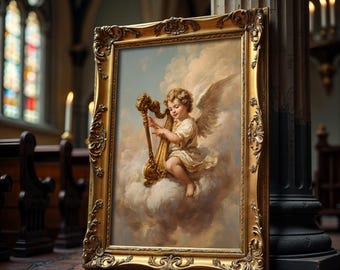 Impresión artística de pintura al óleo de ángel: Querubín vintage, decoración renacentista