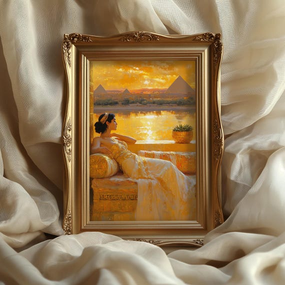 Cleopatra Art Print: Egyptian Queen, Pyramids, Luxury Decor