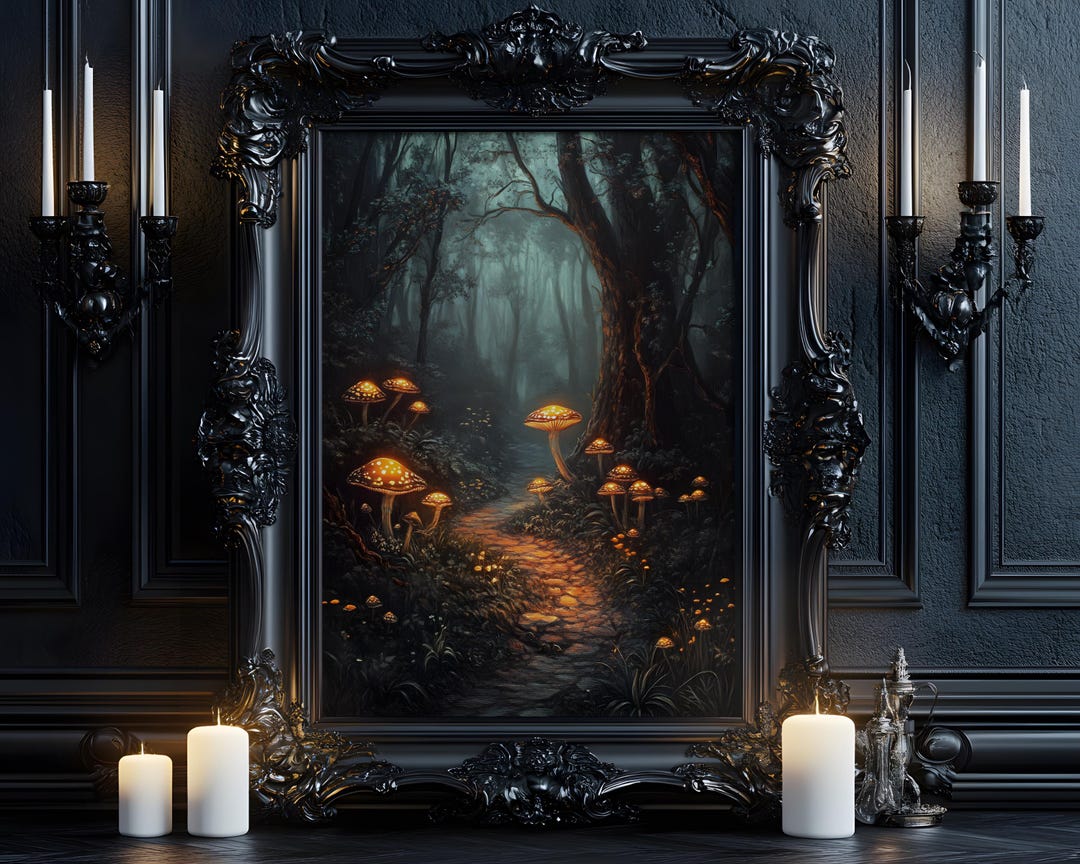 Dark Enchanted Forest Poster: Magic Woodland Illustration, Fantasy ...