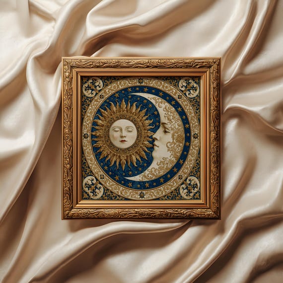 Sun and Moon Celestial Tapestry art print: Medieval Astrology decor