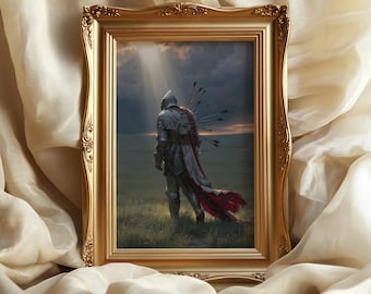 Medieval Fallen Knight art print: Fantasy Battlefield wall Decor