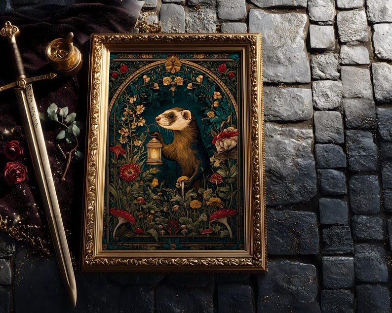 Medieval Ferret Art Print: Enchanted Woodland decor image 7