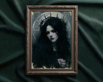 Gothic Crown of Thorns Lady print: Sorrowful Maiden Oil Painting decor