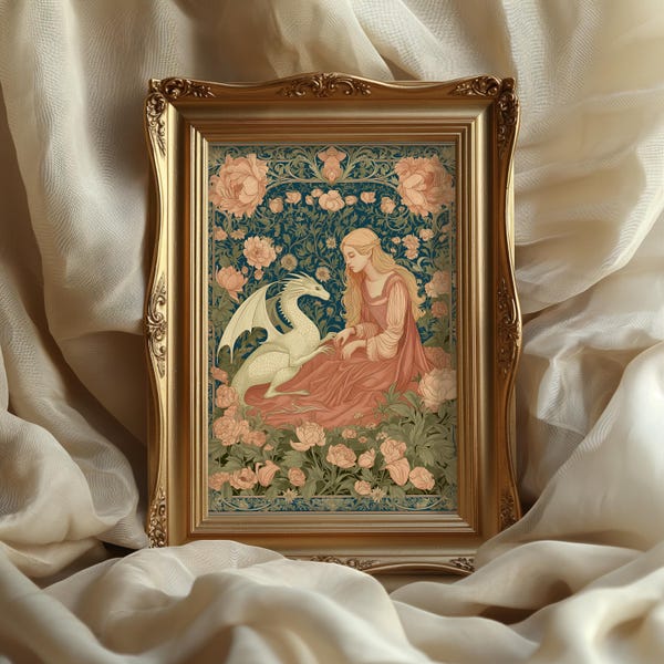 Mother of dragon art print: Art nouveau Medieval