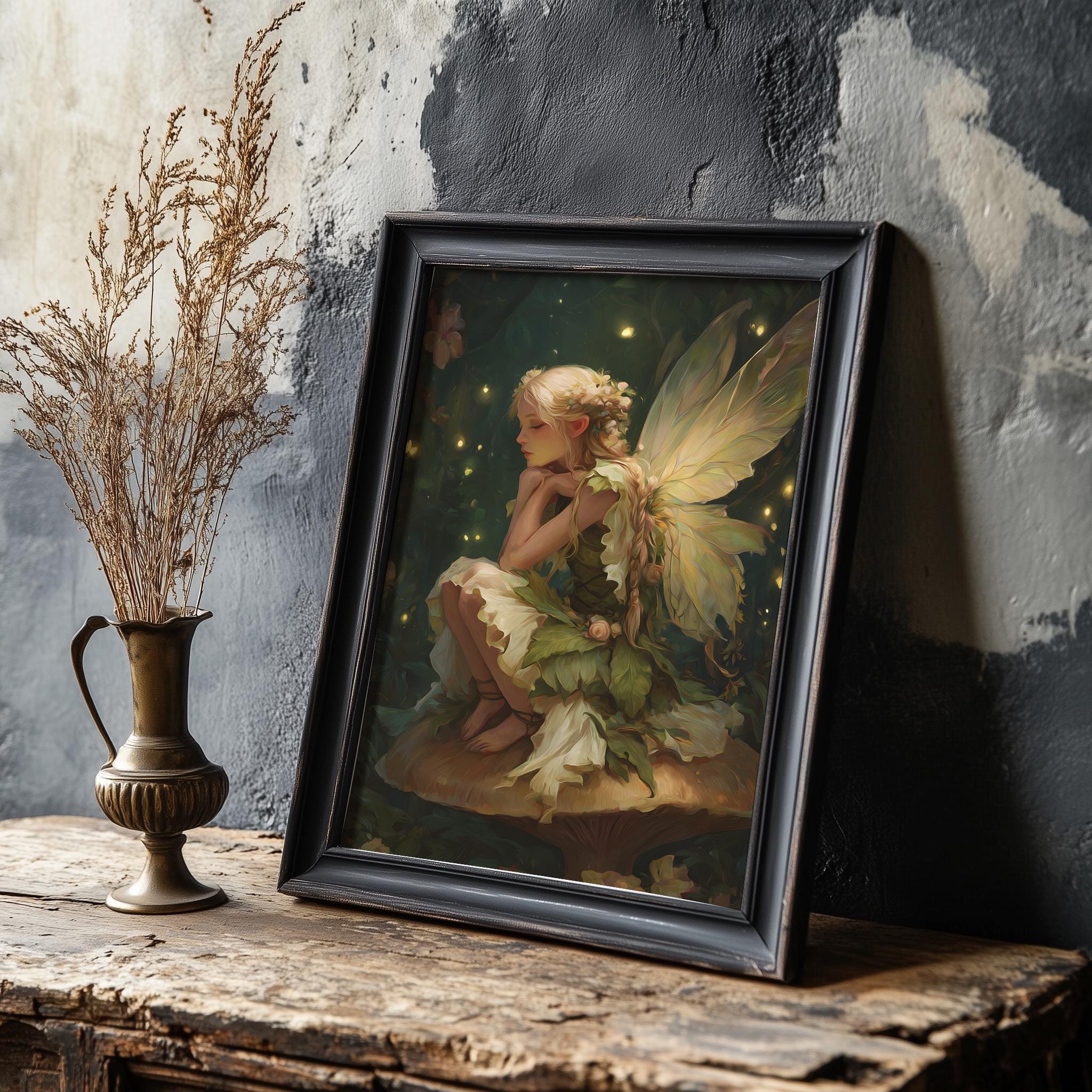 Fairy Sitting on a Mushroom Art Print: Enchanted Forest - Etsy