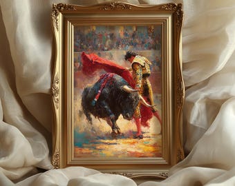 Matador Poster: Spanische Stierkampf Illustration, lebhafte Arena Malerei, Stierkampf Kunst