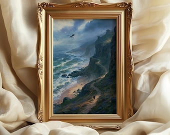 Dragon Coastal Path Wall Art : Medieval Castle on island decor