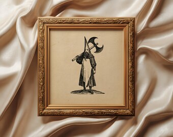 Medieval Hooded Executioner art print: Dark Academia Macabre Gothic decor