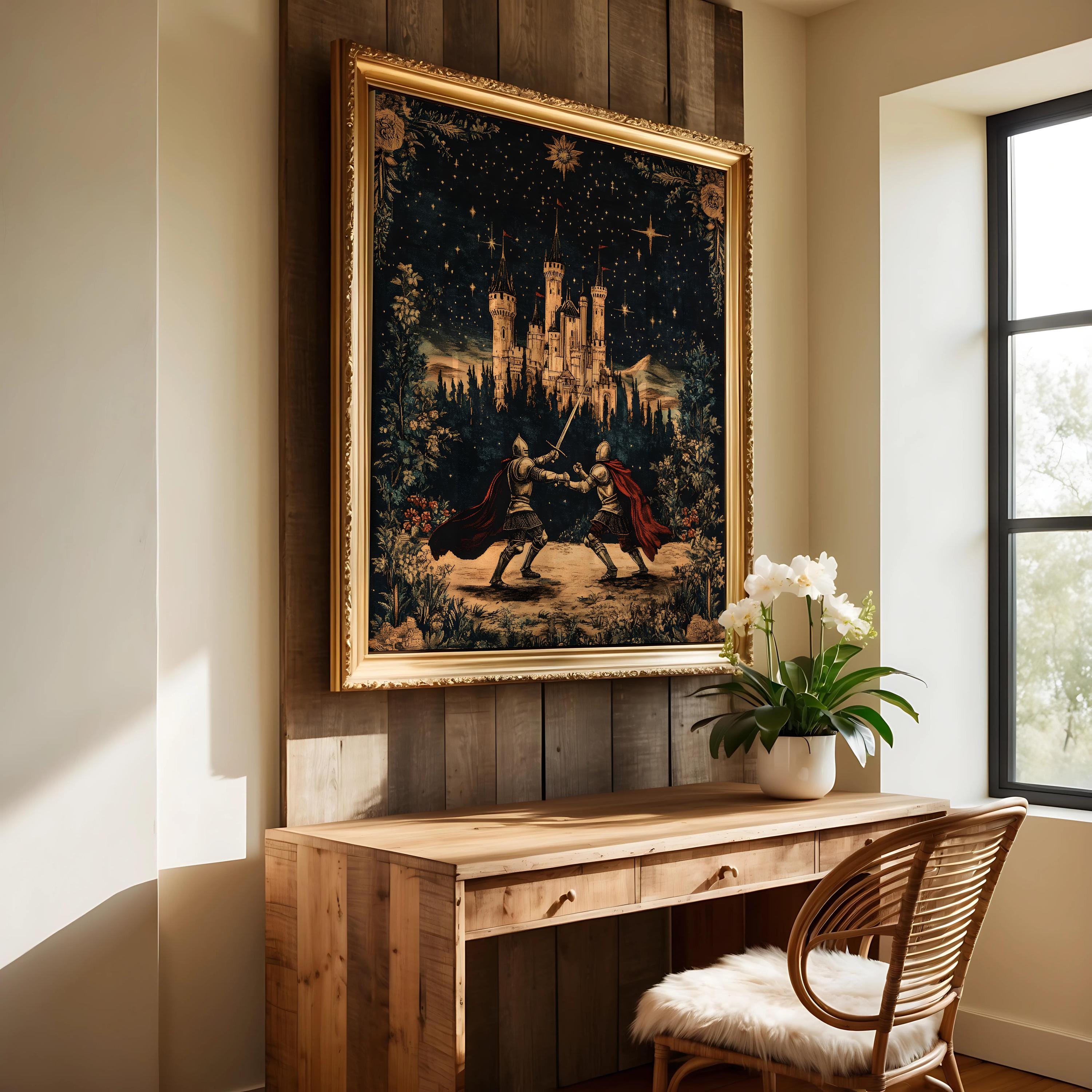 Medieval Knight Wall Art, Fantasy Castle Poster, Gothic Tapestry Decor ...