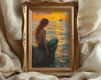 Mermaid wall art: fairy tale poster and romantic painting