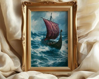 Viking Longboat Storm Poster: Epic Nautical wall decor