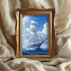 Sailing ship wall art, nautical poster, ocean print, maritime decor, sea voyage artwork, coastal painting, vintage sailing decor
