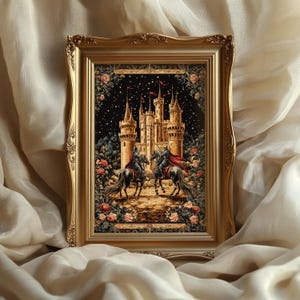 Medieval tapestry poster fantasy castle wall art knight poster decor vintage fantasy print renaissance wall decor fairytale
