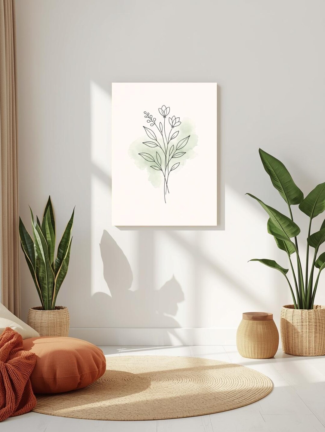 Minimalist Floral Line Art Print | Neutral Beige Botanical Wall Decor ...