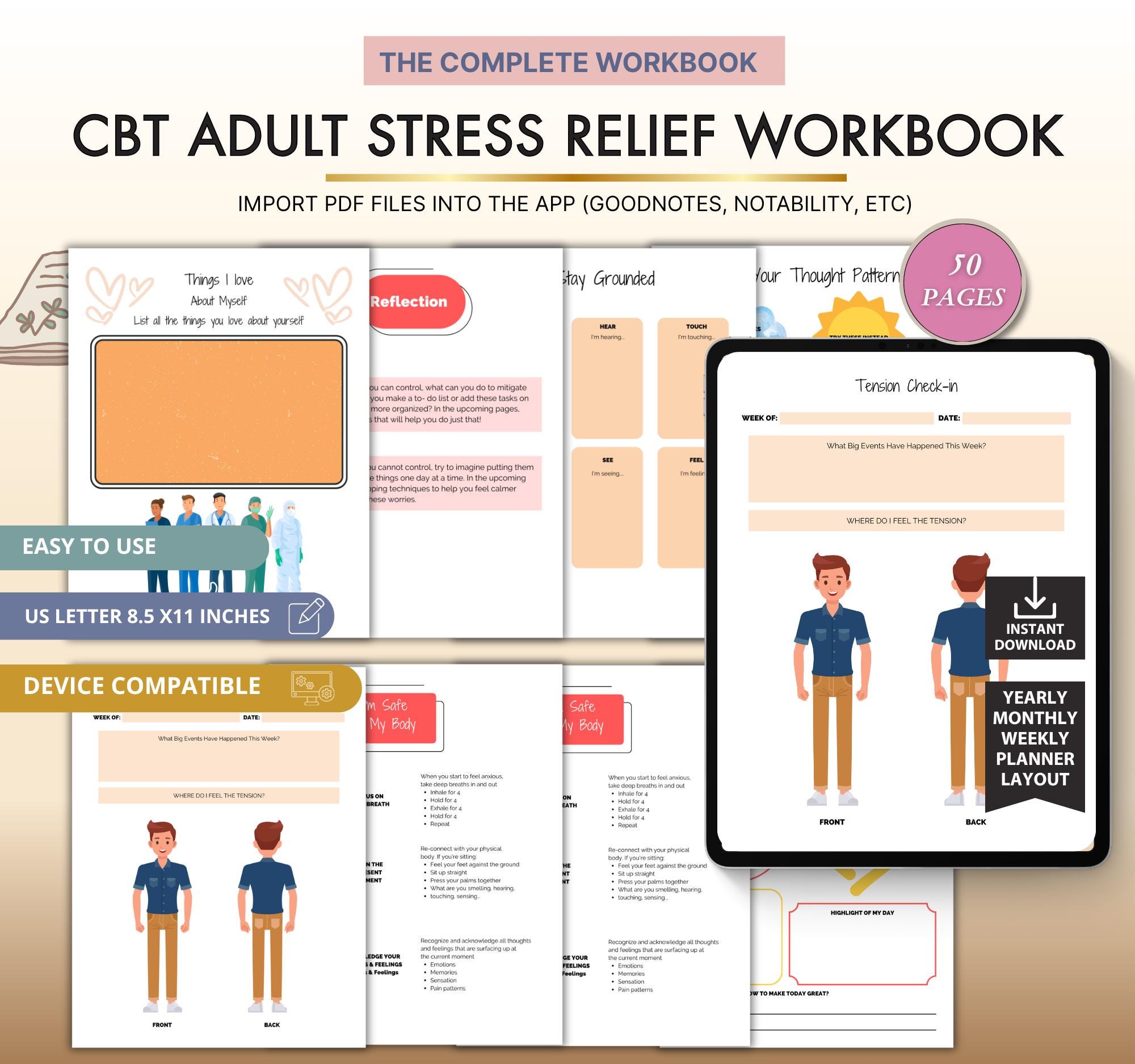 CBT Stress Relief Workbook for Adults | Cognitive Behavioral Therapy ...