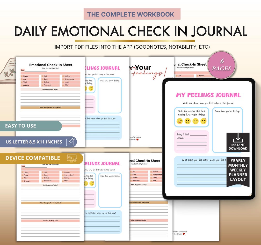 Daily Emotional Check-in Journal | Mood Tracker Printable | Mental ...