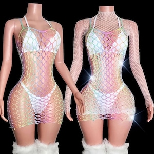 sexy santa claus lingerie Sexy Fishnet Chemise Sheer Mesh Bunny Girl Babydoll Dress Black Lace C –  YOMORIO main image 1