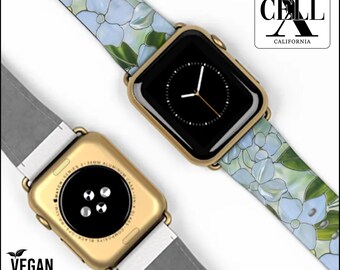 Hydrangea Stained Glass Apple Watch Band - Floral Vegan Leather Strap