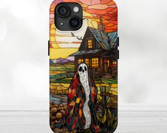 Spooky Ghost Faux Stained Glass Phone Case, Halloween Pattern